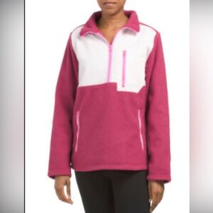 Te Verde 1/4 Zip Pullover sweatshirt Woven Placket and Pockets C Pink White SZ L